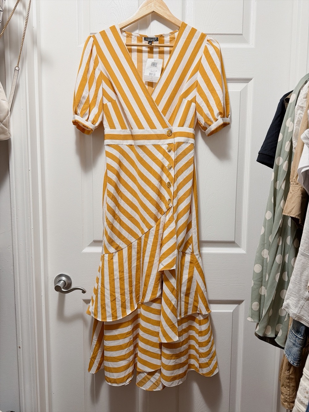 Topshop Mustard and White Striped Wrap Maxi Dress